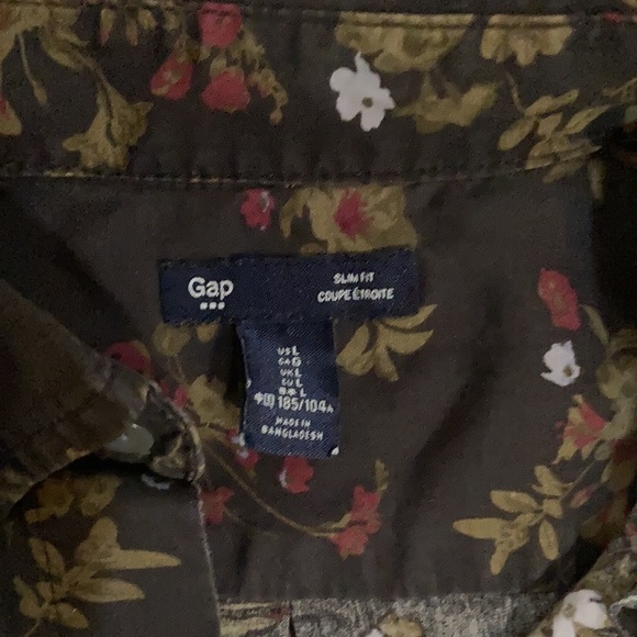 Gap dark brown floral design long sleeve button down slim fit Men’s large - Picture 4 of 4